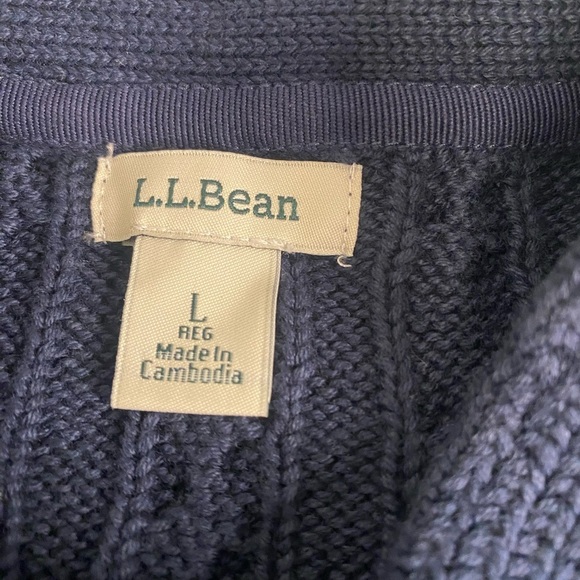 LL Bean Double Cable Knit Button Up Cardigan Sweater Size Large Navy Blue - Picture 6 of 16